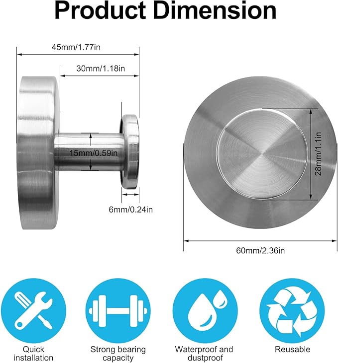 5 Pack Suction Cup Hooks for Shower, Suction Cup Towel Hooks for Bathrooms,Adhesive Wall Hook, SUS304 Waterproof Stainless Steel Hooks for Bathroom, Bedroom, Kitchen, Hotel and Office