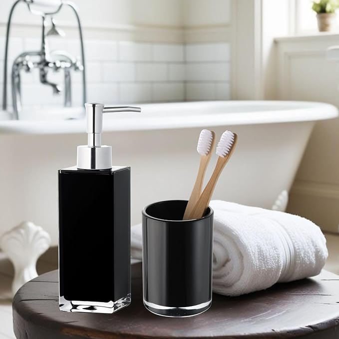 Premium Black Bathroom Tumbler, Toothbrush Cup, Reusable Bathroom Cup, Toothbrush Holder for Bathroom Vanity Countertops, 2 Pack