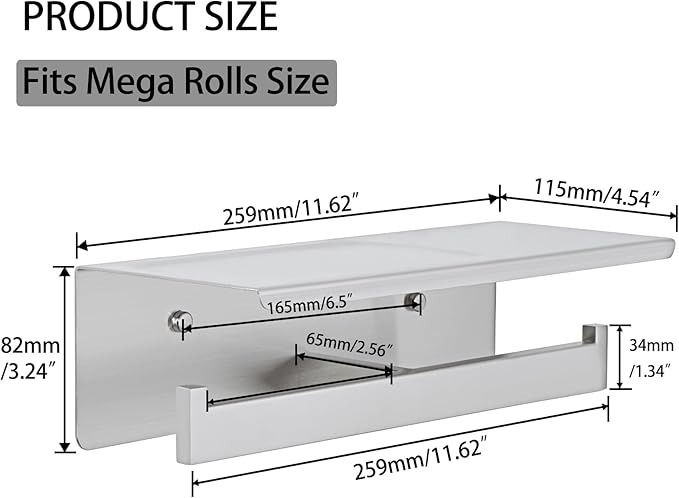 Alise Double Toilet Paper Holder,Bathroom Tissue Holder with Shelf,SUS304 Stainless Steel Toilet Paper Roll Holder Storage Dispenser,Self Adhesive or Wall Mount Drilling Paper Rack,Brushed Nickel