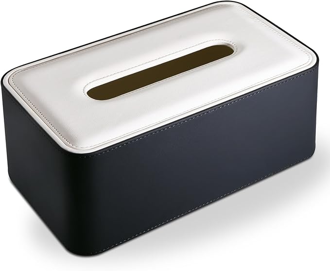 KINGFOM Tissue Box Cover, PU Leather Tissue Box Holder Rectangular, Modern Facial Tissue Paper Napkin Dispenser for Bathroom, Home, Office, Car Automotive Decoration with Magnetic Lid Black