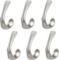 6 Pack Towel Hooks for Bathrooms Wall Mounted, Brushed Nickel Bathroom Hooks for Towels, Robe & Towel Hook for Wall, Modern Bath Towel Hook