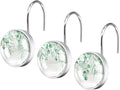 12 Pcs Mint Green Eucalyptus Decorative Shower Curtain Hooks - Rustic Stainless Steel Round Resin Shower Rings Hangers for Bathroom Rods Decor