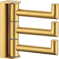 APLusee Swivel Towel Hook, 304 Stainless Steel Foldable Clothes Hook with Multi Three Rotating Arm, Flexible Bathroom Kitchen Storage Hanger Wall Mounted, Brushed Gold