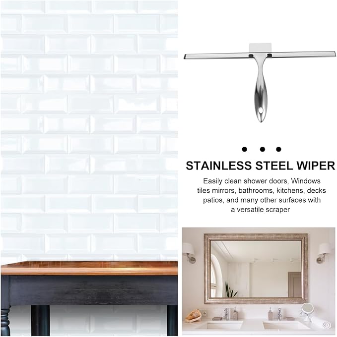 Stainless Steel Shower Squeegee with No for Shower Doors Windows and Car Glass Water Cleaning Tool for Bathroom Kitchen and More