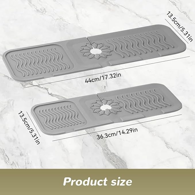 Kitchen Sink Splash Guard - Foldable Silicone Faucet Cover & Drip Tray, Water Diverter Mat for Kitchen & Bathroom Sink, Keep Countertop Dry, 14.5"x5.31"x0.2" (Gray,S)