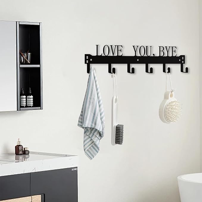 CHNHONG Over Door Hooks -Love You, Bye Detachable 6 Hooks Towel Holder for Bathroom, Bedroom, Kitchen & Pool with Screws Bathroom Organizers and Storage- Gold Metal Wall Mount