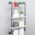 MBQQ Industrial Shelving,Bathroom Shelves with Towel bar,24in Rustic Metal Pipe Floating Shelves Pipe Wall Shelf,3 Tier Industrial Shelf Wall Mounted,Retro White