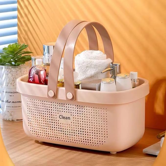 LAIGOO Plastic Shower Caddy Basket, Large Bathroom Caddy Organizer with Handles, Portable Storage Basket Tote for College Dorm Essentials, Bathroom, Gym, Travel, Camping, Makeup Organizer, Pink
