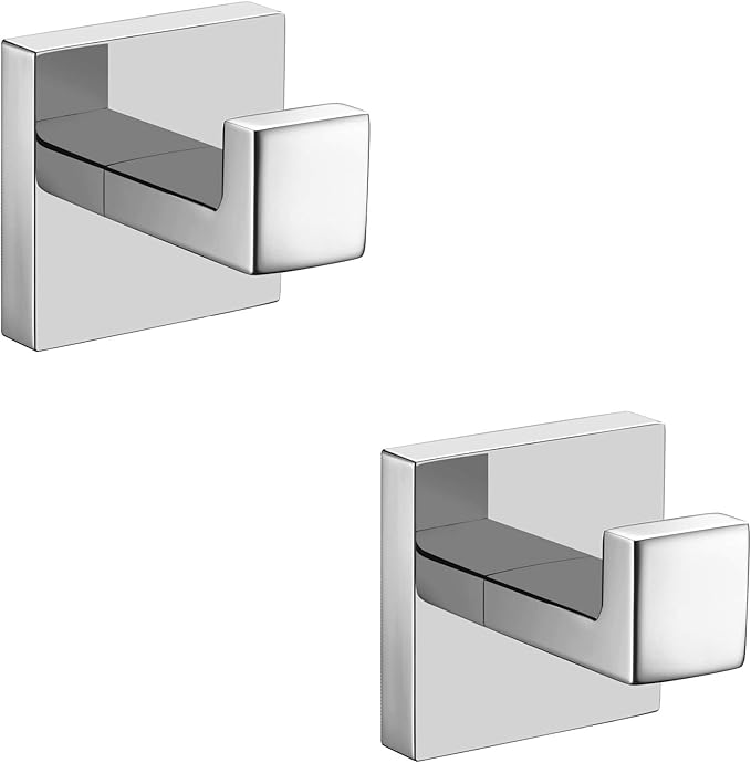 Nolimas Towel Hook Stainless Steel Bathroom Rustproof Clothes Towel Coat Hook Wall Mounted Square Toilet Kitchen, Heavy Duty Door Hanger, 2 Pack, Chrome Polished