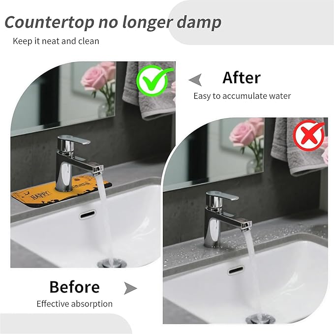 Faucet Draining Mat For Kitchen Sink, Halloween Bats Spider Webs Diatom Mud Absorbent Drain Pad For Bathroom Kitchen Sink Splash Guard Drying Mat