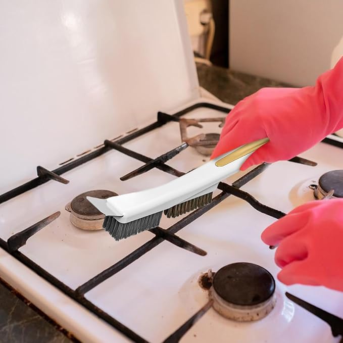 Kitchen Stove Top Brush - Heavy Duty Scrubber with Scraper, Steel Wire Cleaning Tool | Home Dirt Removal Accessory for Sink Drains, Tile, Grout, Stove, Bathroom Corners, Daily Cleaning Tasks