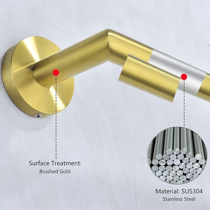 18 Inches Towel Bar for Bathroom Kitchen Hand Towel Holder Dish Cloths Hanger SUS304 Stainless Steel RUSTPROOF Wall Mount Brushed Gold, 96018-2-18BG.