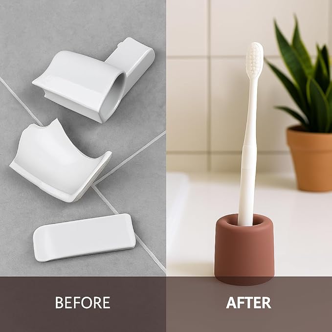 Modern Bathroom Toothbrush Holder Silicone Vent Design Family Size (Black)