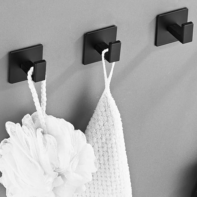 5 Pieces Self Adhesive Bathroom Hardware Set-SUS304 Stainless Steel-Towel Rack Set Include 16″Towel Bar+Toilet Paper Holder+3 Towel/Robe Hooks Bathroom Accessory (Matte Black, 16 in)
