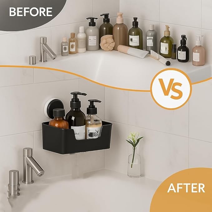 Shower Caddy, Bathroom Organizers and Storage, 6 Pack Adhesive Organizers and Storage with No Drilling Hanging Shower Shelf, Removable Plastic Bathroom Accessories, Black