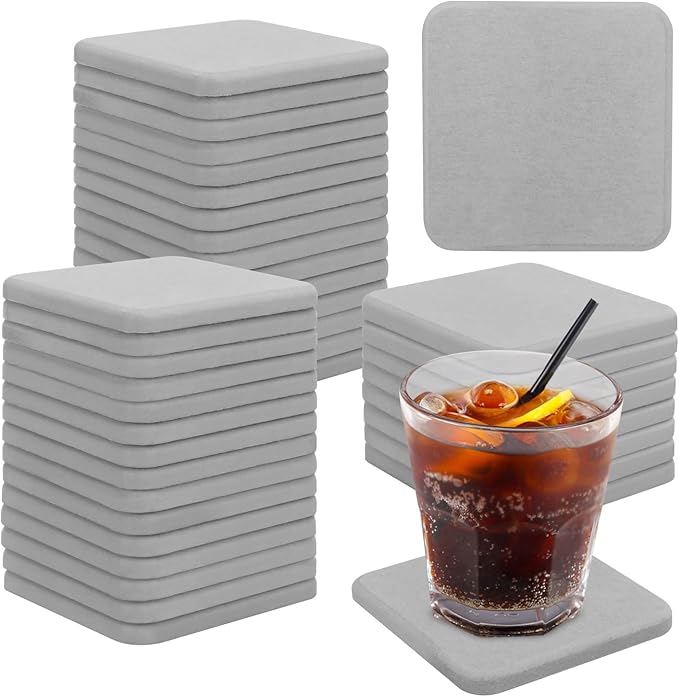 40 Pack 4" Square Diatomaceous Earth Coaster, Versatile Water Absorbent Diatomite Coaster, Premium Water Absorbing Bath Stone Mat for Modern Home by KUKLIPJIM