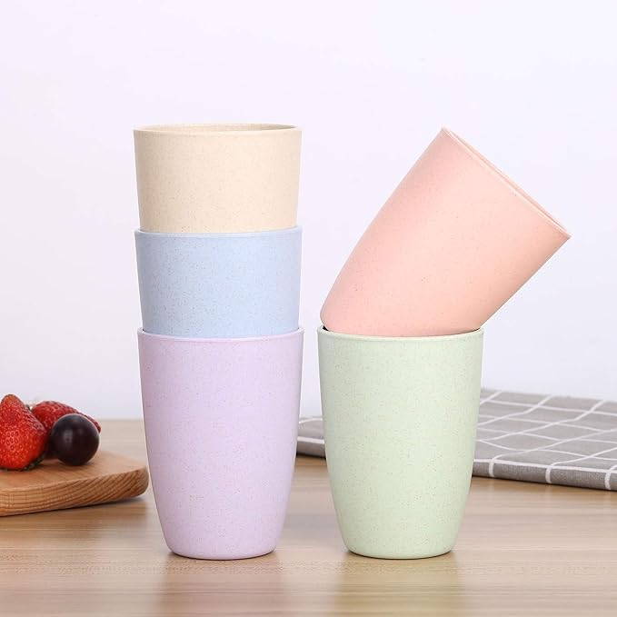 LuckyZone Wheat Straw Reusable Cup (12 oz) - Unbreakable Drinking Glasses Sets for Home Outdoor - Dishwasher Safe Tumbler - BPA Free and Eco friendly (10Pcs/5Color)