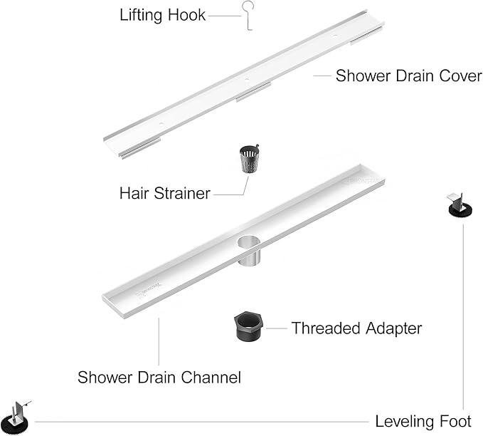 304 Stainless Steel Shower Drain, Removable Grate & Hair Catcher Bathroom Floor Drain with Waterproof Design for Tile Floor, CUPC Compliant (Tile Insert, 30 Inch)