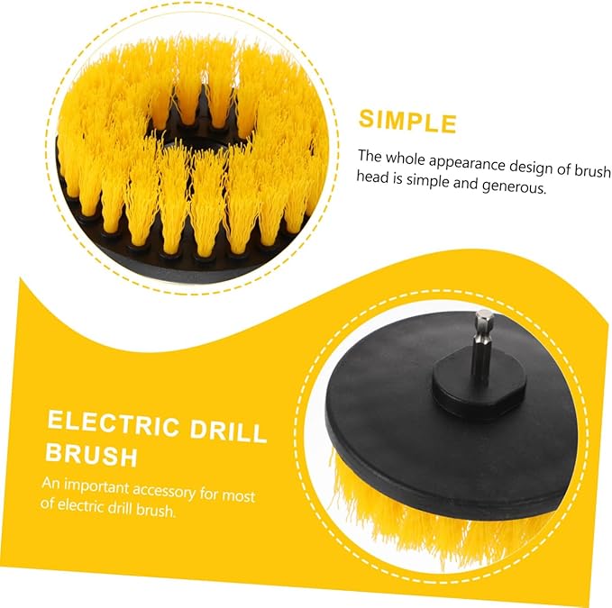 Electric Drill Brush Set 5-inch Round Cleaning Brush Heads Yellow Hollow Core Floor Scrub Attachment Portable Home Tool for Kitchen Bathroom Tile Grout Cleaning