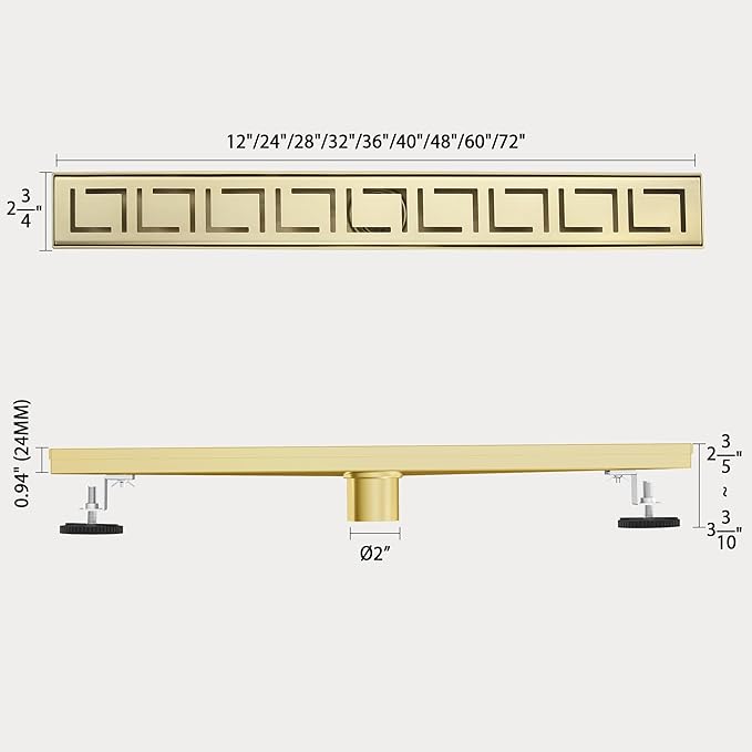 48 Inch Linear Shower Drain, Brushed Gold Shower Drain, Removable Grate, 304 Stainless Steel, Easy to Install and Clean for Bathrooms (Drain Base Not Included), LSD-30A-48G