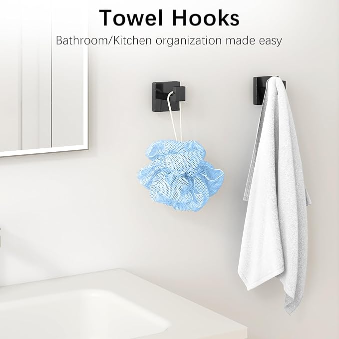 Bathroom Hardware Accessories Set, 10 Piece Black Towel Bar Set Stainless Steel, Towel Racks for Bathroom Wall Mounted Towel Holder Set, 16 inch