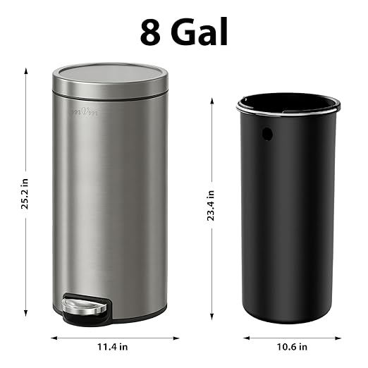 mVm 8 Gal Trash Can, Kitchen Trash Can with Lid, Tall Garbage Can for Home Room Office(Gray)