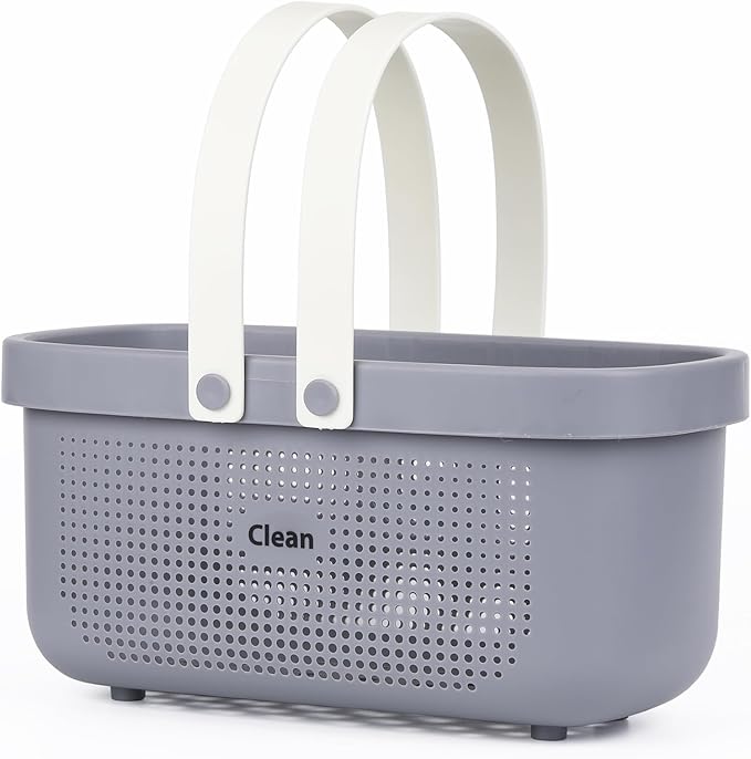 LAIGOO Plastic Shower Caddy Basket, Large Bathroom Caddy Organizer with Handles, Portable Storage Basket Tote for College Dorm Essentials, Bathroom, Gym, Travel, Camping, Makeup Organizer, Gray