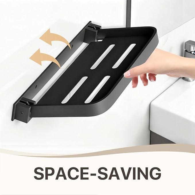 Aluminum RV Shelves, Wall-Mounted Foldable Shelf 90° Space-Saving Grey Floating Shelves for Bathroom Wall, No Drill Furniture for Motor Homes 1 Pack