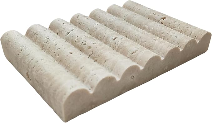 Travertine Soap Dish, Marble Self Draining Soap Holder, Sponge Holder for Bathroom, Sink, Kitchen, Jewelry Ring Dish (Beige)