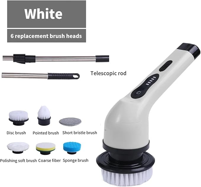 9-in-1 Electric Cleaning Brush Electric Spin Cleaning Scrubber Electric Cleaning Tools Parlour Kitchen Bathroom Cleaning Gadgets (Size : White 6 Heads)