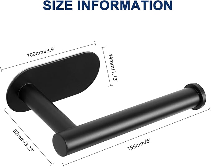 NearMoon Toilet Paper Holder Self Adhesive, Premium Thicken SUS304 Stainless Steel Rustproof Adhesive Toilet Roll Holder no Drilling for Bathroom, Kitchen, Washroom (3 Pack, Matte Black)