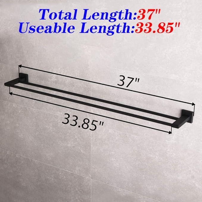 GERZWY Bathroom Double Towel Bar Matte Black Stainless Steel 36-Inch Bath Towel Rack Contemporary Style Wall Mount JG1902C92-BK