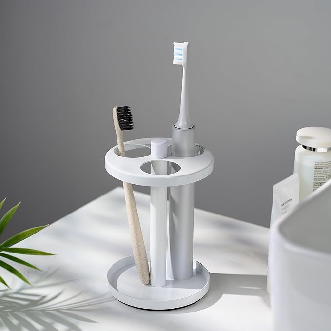 Electric Toothbrush Holder Stand for Bathroom: Stainless Steel Ventilated Organizer with Slots for Electric Toothbrushes & Razors, White