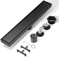 Linear Shower Drain, 304 Stainless Steel with Adjustable Leveling Feet, Hair Strainer,Reversely Install Place to Create an Invisible Floor Drain - Black -24-Inch