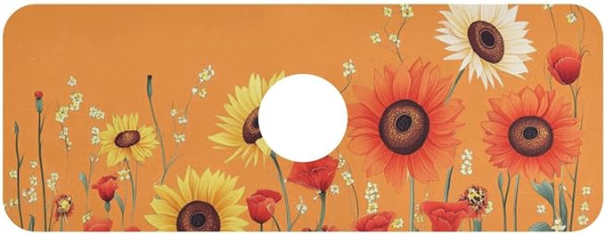 Cartoon Orange Sunflowers Poppy Kitchen Sink Splash Guard Faucet Mat Diatomite Absorbent Pad for Bathroom RV 30x5.4in 1PCS water
