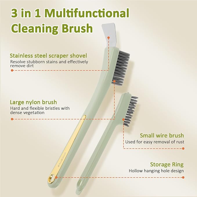 Kitchen Stove Top Brush - Steel Wire Scrubber with Built In Scraper | Heavy Duty Cleaning Gadget for Home Use, Dirt Removal Tool for Tile, Sink Drains, Stove Tops, Grout, Bathroom Corners, Household S