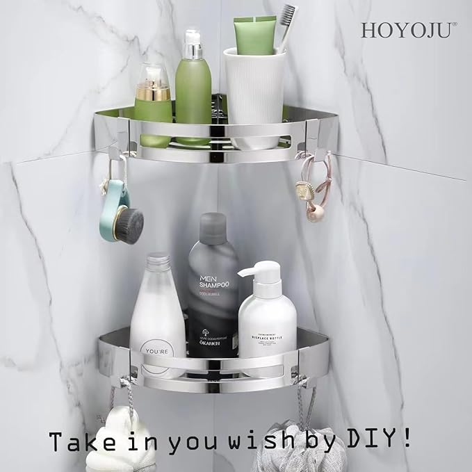 Stainless Steel Bathroom Caddy Storage Organizer Wall Mounted Kitchen Corner Shelf
