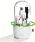 360° Rotating Toothbrush Holder for Bathroom, 7-Slot with Cover & Drainage for Electric Toothbrushes, Toothpaste, Razors - Stand Storage for Vanity, Bathroom Accessories, Countertop Organizer (White)
