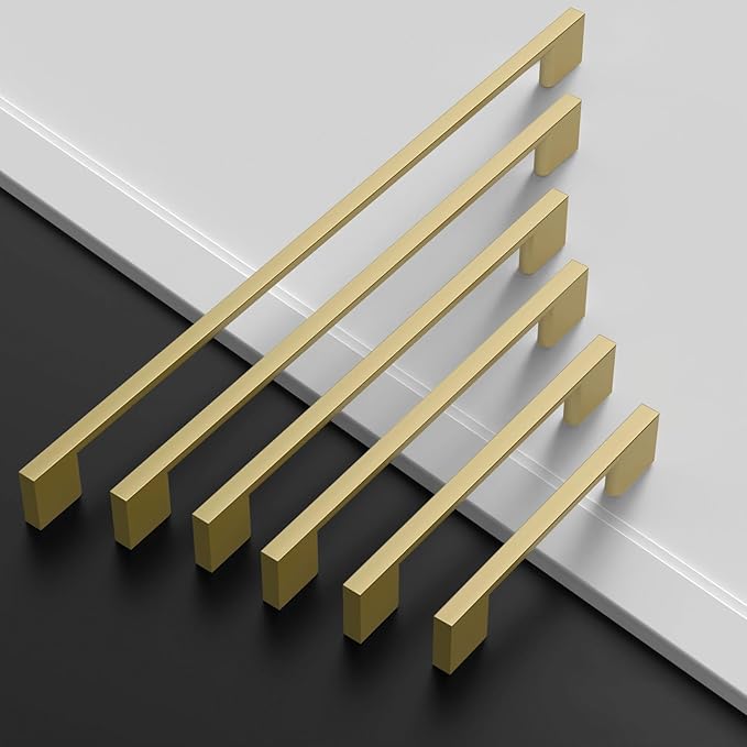 Amerdeco 10 Pack Brushed Gold Cabinet Pulls 3-3/4 Inch(96MM) Hole Centers Kitchen Cabinet Handles Cabinet Hardware Kitchen Handles for Cabinets Cupboard Handles Drawer Pulls ZH0060