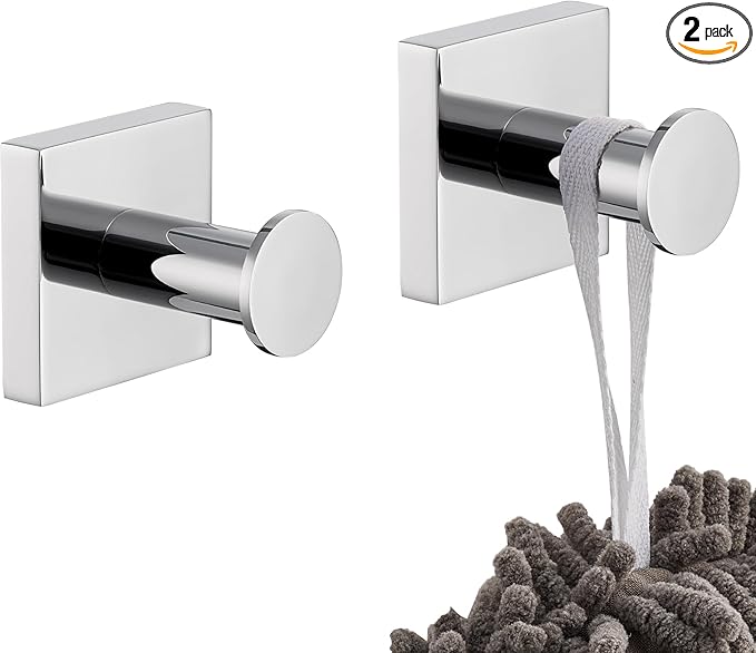KOKOSIRI Robe Hooks for Bathroom Chrome Kitchen Hooks Hanging Hand Towels for Shower Bathroom Hardware Wall Mounted Stainless Steel 2 Pack, B1016CH-P2