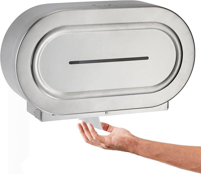 Stainless Steel Twin Jumbo Toilet Paper Dispenser Wall Mount, 9" Commercial Double Roll Holder, Industrial Tissue Dispenser with Key Lock, Satin Finish