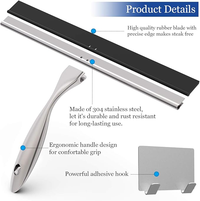 Shower Squeegee for Shower Doors, Bathroom, Mirrors, Tiles and Car Windows (Grey, 14 inch)