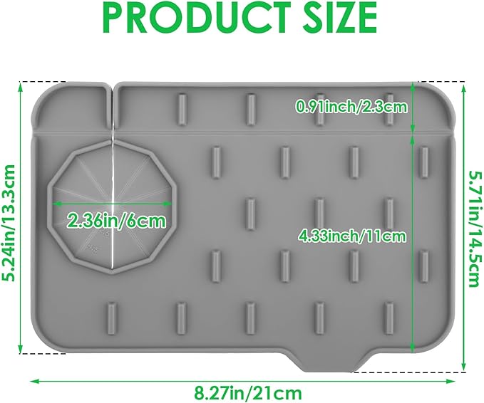 2Pcs Silicone Sink Faucet Splash Guard Mat, Soap Dish Pad Faucet Handle Drip Catch Sponge Holder Sink Protector Tray with Outlet & Slope for Bathroom Kitchen Countertop RV Gadget 8.3 x 5.3 Inch