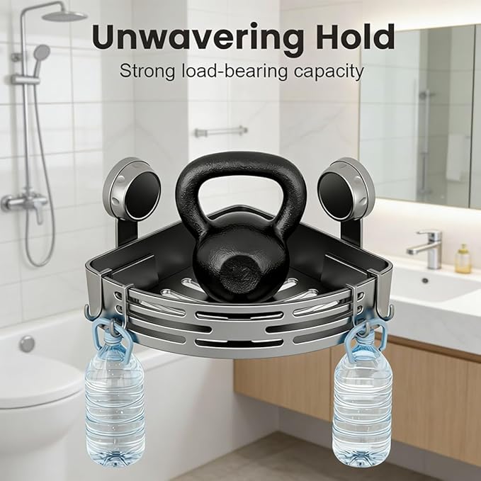 Suction Cup Corner Shower Shelf, No-Drill Bathroom Corner Caddy,Triangle Suction Cup Corner Shelves, Removable Wall Storage Rack (D)