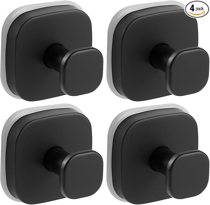 Suction Cup Hooks for Shower, No-Drill Towel Hooks for Bathrooms, Kitchen, Glass Door, Mirror, Tile, Shower Suction Hooks for Hanging Towels, Robe, Loofah, Christmas Wreath (Matte Black, 4 Pack)