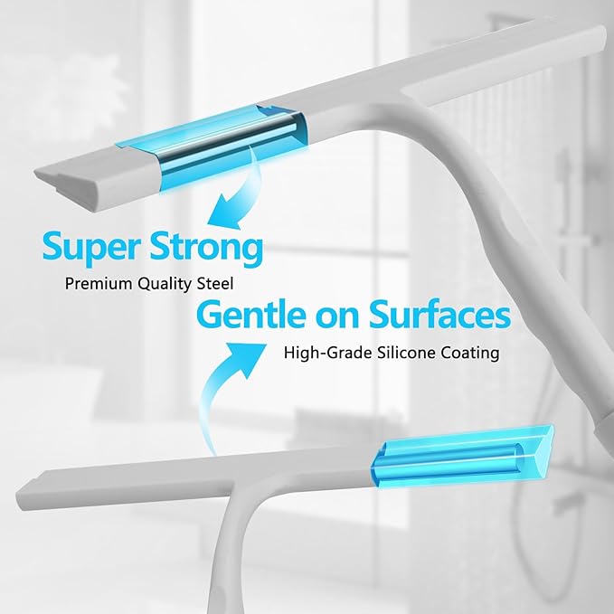 Shower Squeegee for Glass Doors, 2-in-1 Silicone Shower Squeegee with Hook,Hang Anywhere | Streak-Free Bathroom Squeegee | Household Window Mirror Squeegee for Bathroom, Glass, Tile Wall, Car(Gray)