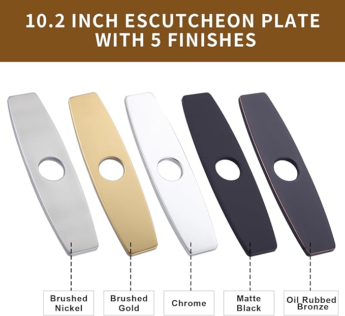 ARCORA 10.2 Inch Faucet Plate, Kitchen or Bathroom Faucet Deck Plate for 1 or 3 Hole, Stainless Steel Sink Hole Cover Escutcheon, Brushed Nickel