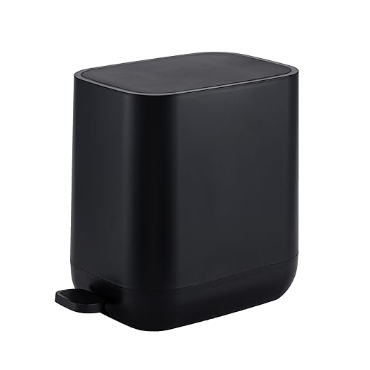 1.85 Gallons 7 Liters Slim Small Kitchen Trash Can with Lid Soft Close Dust Bin Step Pedal Garbage Waste Home Bathroom Office ABS Smooth Washable Cubo de Basura Cocina Black