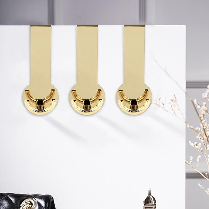 HEEPDD Over The Door Hook, Stainless Steel, Gold, Multi-Purpose Door Back Hanger for Bathroom, Living Room, Bedroom, Hanging Clothes, Towels, Shoes, Bags, Hats, Coats