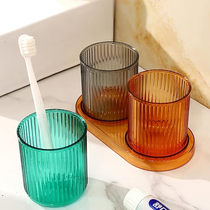 Bathroom Tumbler 2 Pieces ，Unbreakable Toothbrush Cup，Dishwasher Safe Drinking Cup (Green & Green)